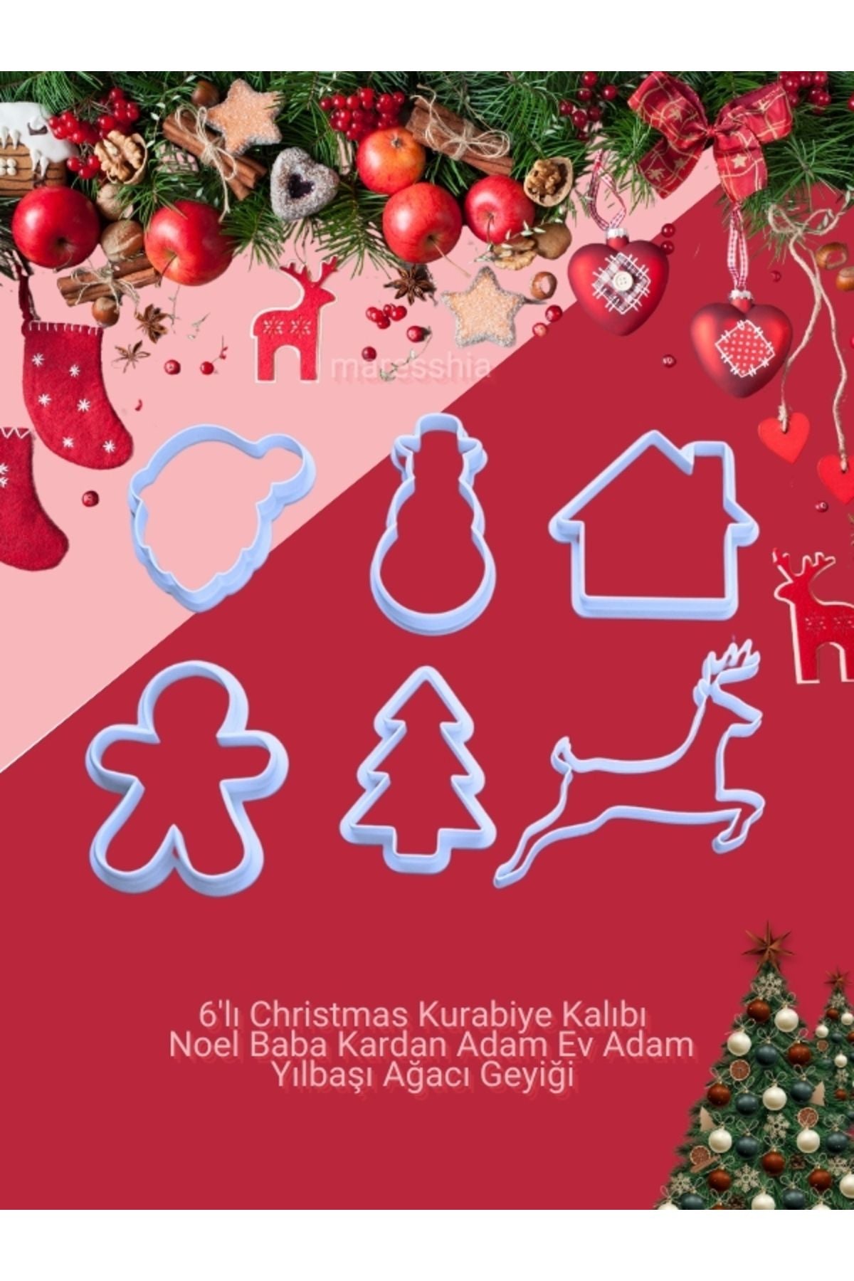 6'lı Christmas Kurabiye Kalıbı Noel Baba Kardan Adam Ev Adam Yılbaşı Ağacı Geyiği